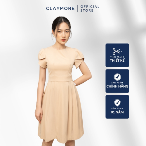 Pleated A Line Dress_CFDAS211417_Claymore Fashion Brand_Đầm A xếp ly hông tay xếp