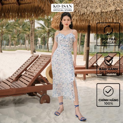 Chiffon Floral Pattern Midi Dress_S2382003_KOISAN Brand_ชุดเดรสชายหาดผ้าชีฟองลายดอกไม้ ลายดอกไม้น่ารัก ทำจากผ้าชีฟองผ้าไหม