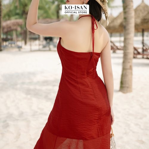 Silk Halter Neck Midi Dress_S2382009_KOISAN Brand_ชุดเดรสเสื้อชั้นในทรงหางปลาไขว้พร้อมดีไซน์เก๋ไก๋และระบายเล็กน้อยที่ผลิตจากผ้าไหมคุณภาพสูงเนื้อนุ่ม