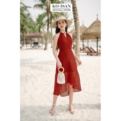 Silk Halter Neck Midi Dress_S2382009_KOISAN Brand_ชุดเดรสเสื้อชั้นในทรงหางปลาไขว้พร้อมดีไซน์เก๋ไก๋และระบายเล็กน้อยที่ผลิตจากผ้าไหมคุณภาพสูงเนื้อนุ่ม