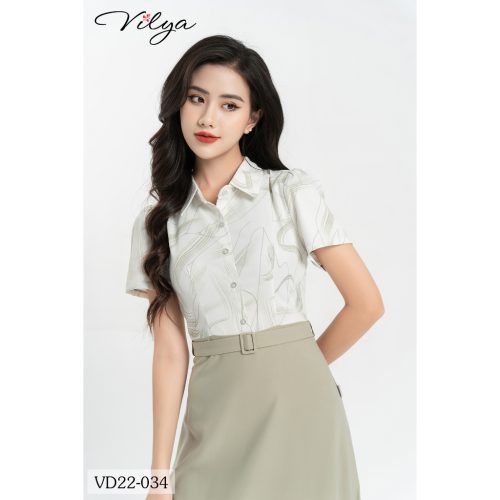 Flared Gored Midi Dress_VD22-034_Vilya Brand_ชุดเดรสทำงานบานพร้อมลวดลายสีน้ำเงินเยอรมันโบราณ