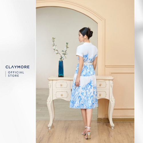 Set_Shirt+Midi Skirt_CSC1S3C04724B + CZA2S3C04724B_Claymore Fashion Brand_Set Chân Váy Midi Mix Áo Sơ Mi In Họa Tiết _