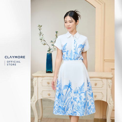 Set_Shirt+Midi Skirt_CSC1S3C04724B + CZA2S3C04724B_Claymore Fashion Brand_Set Chân Váy Midi Mix Áo Sơ Mi In Họa Tiết _