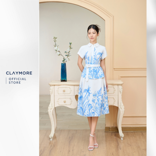 Set_Shirt+Midi Skirt_CSC1S3C04724B + CZA2S3C04724B_Claymore Fashion Brand_Set Chân Váy Midi Mix Áo Sơ Mi In Họa Tiết _