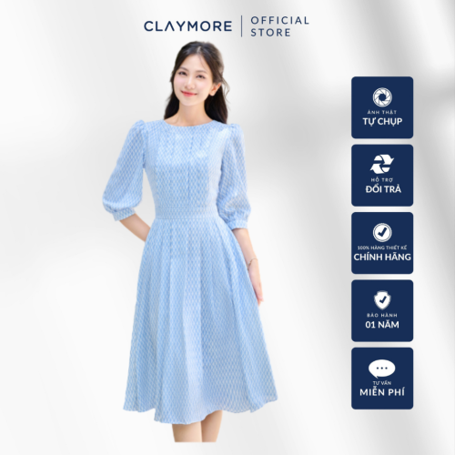 Pattern Pleated Midi Dress_CDA2S3F04721_Claymore Fashion Brand_Váy Đầm Xếp Ly Họa Tiết