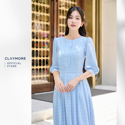 Pattern Pleated Midi Dress_CDA2S3F04721_Claymore Fashion Brand_Váy Đầm Xếp Ly Họa Tiết