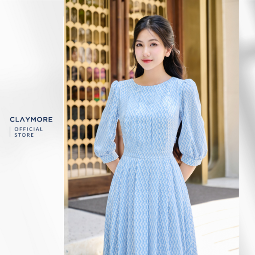 Pattern Pleated Midi Dress_CDA2S3F04721_Claymore Fashion Brand_Váy Đầm Xếp Ly Họa Tiết