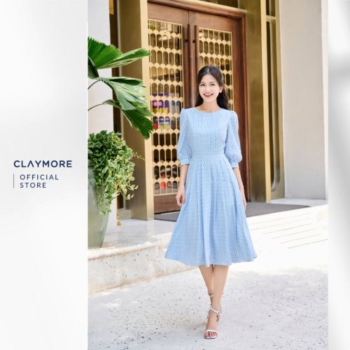 Pattern Pleated Midi Dress_CDA2S3F04721_Claymore Fashion Brand_Váy Đầm Xếp Ly Họa Tiết