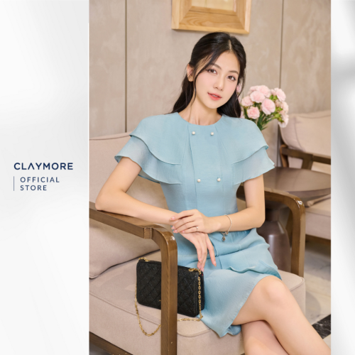 Long A Line Dress_CDA2S3F04724_Claymore Fashion Brand_Váy Đầm Dáng A 2 Hàng Cúc