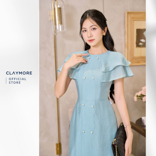 Long A Line Dress_CDA2S3F04724_Claymore Fashion Brand_Váy Đầm Dáng A 2 Hàng Cúc