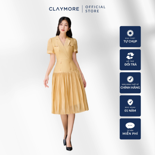 Pleated Midi Dress_CDX2S3F04927_Claymore Fashion Brand_Váy Đầm Cổ 2 Ve