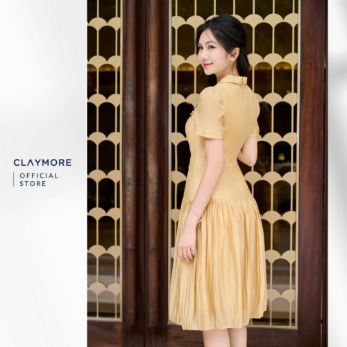 Pleated Midi Dress_CDX2S3F04927_Claymore Fashion Brand_Váy Đầm Cổ 2 Ve