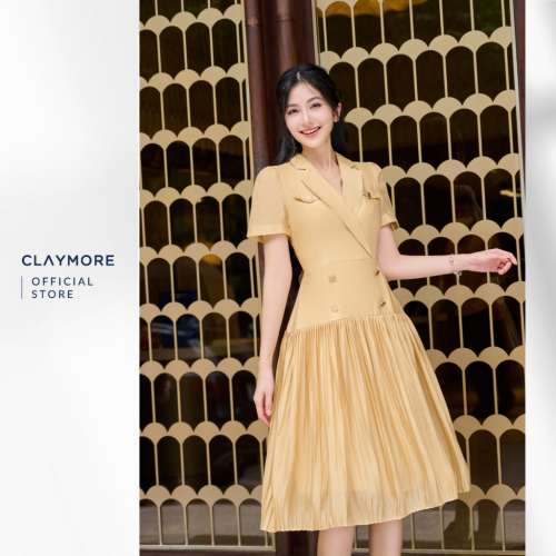 Pleated Midi Dress_CDX2S3F04927_Claymore Fashion Brand_Váy Đầm Cổ 2 Ve