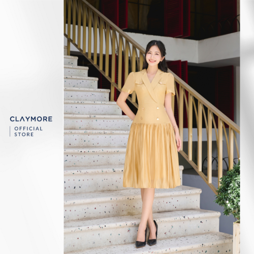 Pleated Midi Dress_CDX2S3F04927_Claymore Fashion Brand_Váy Đầm Cổ 2 Ve