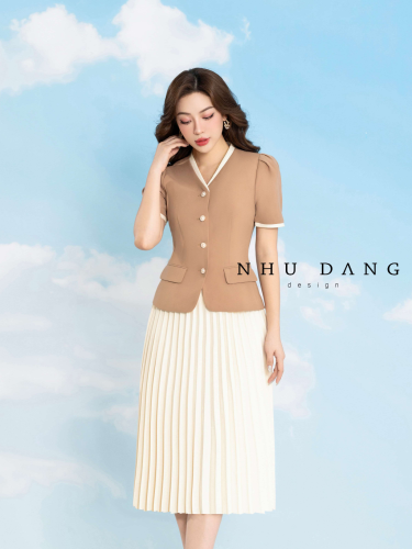 Vera Set_Half Sleeve Shirt+Pleated Skirt_NH112.9_Như Đặng Design Brand_เซตเสื้อเชิ้ตแขนสั้นและกระโปรงทำงานจับจีบสไตล์โมเดิร์น Vera