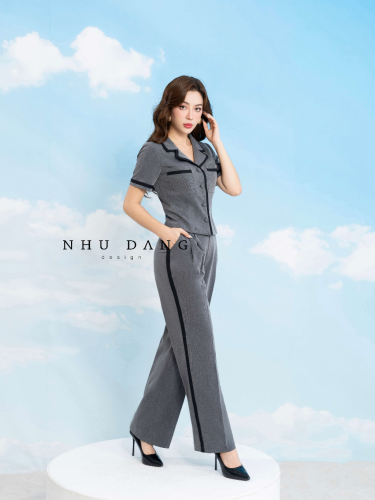 Grey Set_Short Sleeve Shirt+Pants_NH112.12_Như Đặng Design Brand_เซ็ตเสื้อเบลเซอร์ออฟฟิศสีเทาและกางเกงหลวมๆ