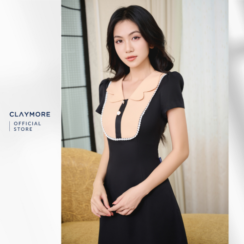 Peter Pan Neck A Line Dress_CDA2S3C05729_Claymore Fashion Brand_Váy Đầm Dáng A Phối Cổ