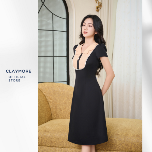 Peter Pan Neck A Line Dress_CDA2S3C05729_Claymore Fashion Brand_Váy Đầm Dáng A Phối Cổ