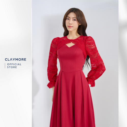 Lace Sleeve Midi Dress_CDX2W3F07252_Claymore Fashion Brand_Váy Đầm Phối Tay Ren