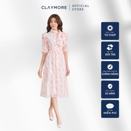 Silk Flared Midi Dress_CDB2W3F06733_Claymore Fashion Brand_Váy Đầm Xòe Tơ Ép