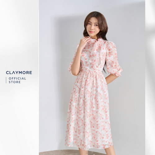 Silk Flared Midi Dress_CDB2W3F06733_Claymore Fashion Brand_Váy Đầm Xòe Tơ Ép