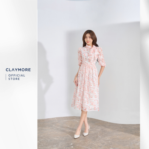 Silk Flared Midi Dress_CDB2W3F06733_Claymore Fashion Brand_Váy Đầm Xòe Tơ Ép