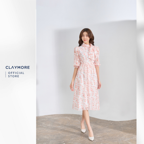 Silk Flared Midi Dress_CDB2W3F06733_Claymore Fashion Brand_Váy Đầm Xòe Tơ Ép