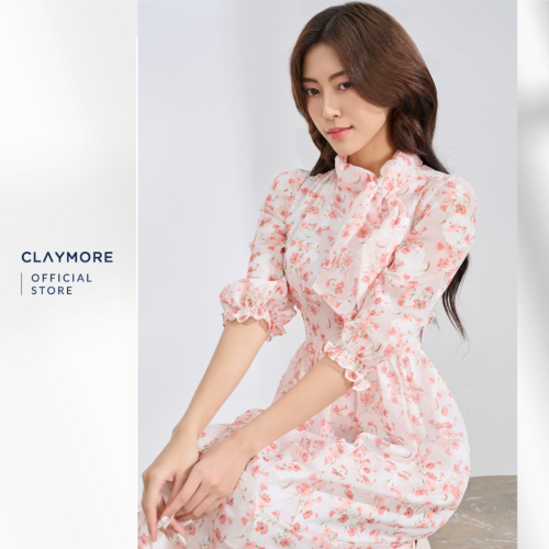 Silk Flared Midi Dress_CDB2W3F06733_Claymore Fashion Brand_Váy Đầm Xòe Tơ Ép