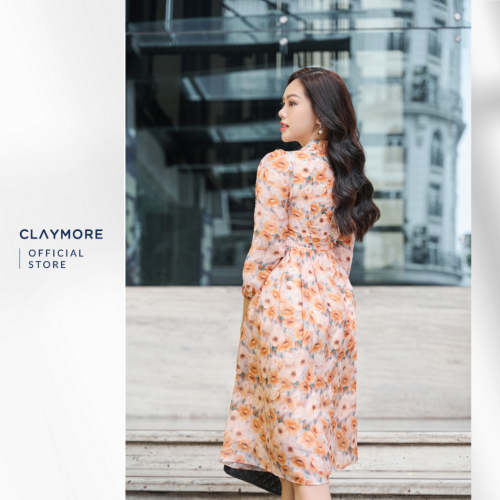 Pattern Midi Dress With Bow Neck_CDA2W3C07735_Brand_Claymore Fashion Váy Đầm Họa Tiết Buộc Nơ Cổ