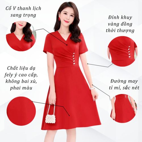 Short Sleeve Midi Dress Tie Button_VD011_Vilya Brand_ชุดเดรสทำงานคอปกติดกระดุมและแขนสั้น