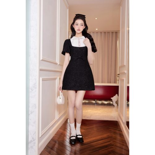 Tweed Black White A Line Dress_ME31.2_Méli Brand_ชุดเดรสผ้าทวีตขาวดำทรงเอ