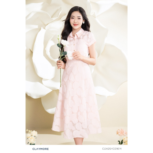 Rose Silk House Dress_CDX2S4C01614_Claymore Fashion Brand_ Đầm sơ mi tơ hoa hồng