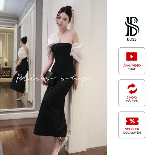 White Sleeve Body Dress_V158_Bliss Brand_ชุดเดรสบอดี้คอนแขนยาวสีขาว ชุดเดรสปาร์ตี้ปาดไหล่ที่หรูหราและเป็นผู้หญิง