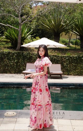 Juny Puff Sleeve Floral Pattern Maxi Dress_LE14.12_Leila Closet Brand_Juny maxi