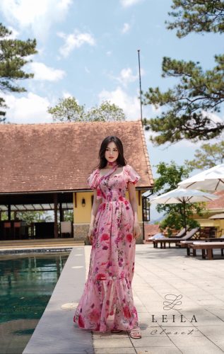 Juny Puff Sleeve Floral Pattern Maxi Dress_LE14.12_Leila Closet Brand_Juny maxi