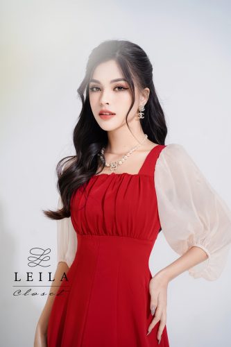 Lila Puff Half Sleeve Tie Waist Flared Midi Dress_LE14.15_Leila Closet Brand_Lila dress