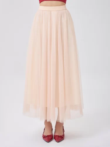 Ladonna Midi Skirt_Ladonna Mesh Long Skirt Cream_082404CR1+082403RE1_RECHIC BRAND_กระโปรงลาดอนน่า