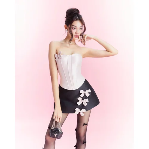 Vera Set_Top+Skirt _LA45.23_Laneci Brand_VERA SET – ชุดเซ็ทเสื้อรัดรูปมีโบว์และกระโปรง