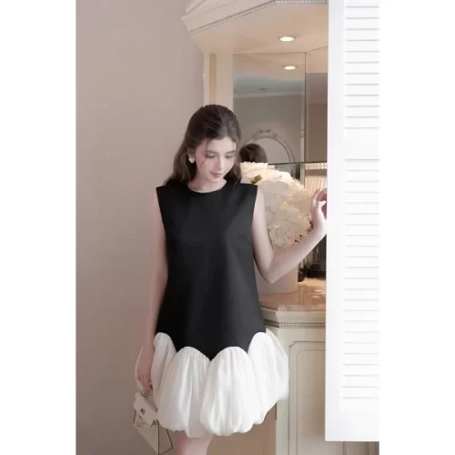 Urine Strapless Dress_CO200.20_Cocobebe Brand_เดรสเบบี้ดอลล์แขนกุดผสมผ้าชีฟอง