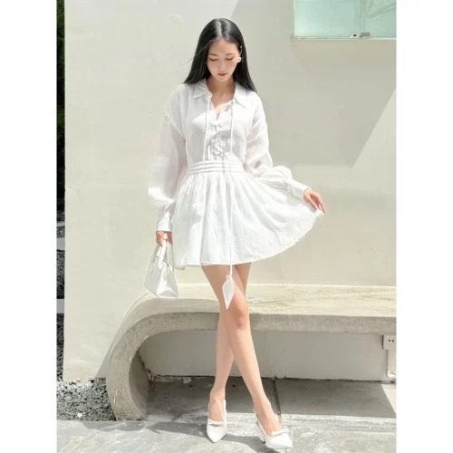 Kisserine Shirtwaist Dress_JO202.39_Joven Brand_Kisserine Somi ชุดเดรสแขนพัฟฟ็อกซ์อายสีขาว