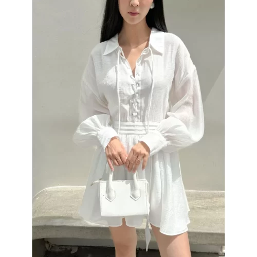 Kisserine Shirtwaist Dress_JO202.39_Joven Brand_Kisserine Somi ชุดเดรสแขนพัฟฟ็อกซ์อายสีขาว