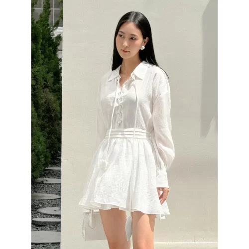 Kisserine Shirtwaist Dress_JO202.39_Joven Brand_Kisserine Somi ชุดเดรสแขนพัฟฟ็อกซ์อายสีขาว