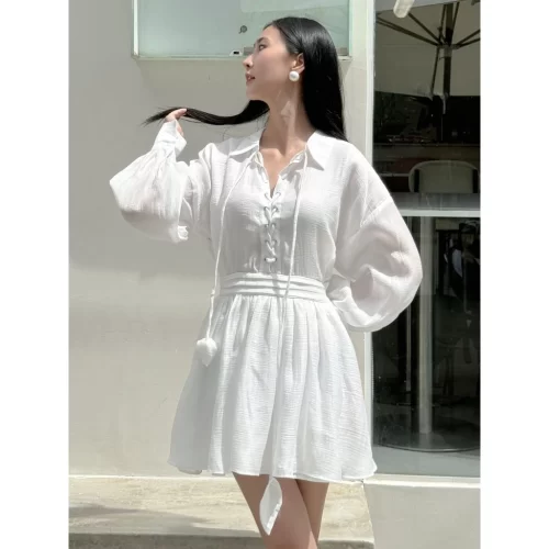 Kisserine Shirtwaist Dress_JO202.39_Joven Brand_Kisserine Somi ชุดเดรสแขนพัฟฟ็อกซ์อายสีขาว