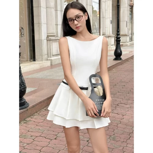 Miral Pleated Mini Dress_JO202.41_Joven Brand_Miral Underarm Dress แต่งจับจีบสีขาว