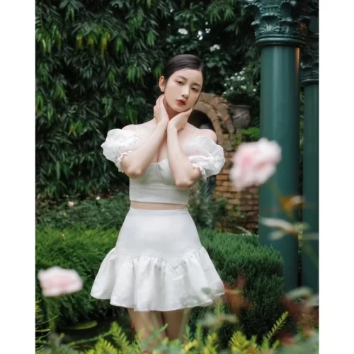 Jossie Set_Top+Skirt_RE201.28_ReadBean Brand_เสื้อครอปแขนพองและกระโปรงบาน