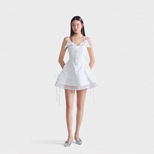 Leaf Whisper Mini Dress_DE37.35_DEAR JOSÉ Brand__เดรสสายเดี่ยวกระโปรงบานคอปกใบไม้