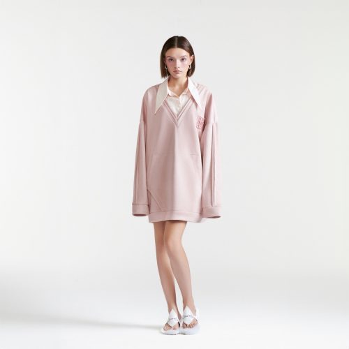 Fantasia Long Sleeve Tunic Straight Dress_DE37.42_DEAR JOSÉ Brand_ชุดเดรสผ้าสักหลาดแขนยาวคอปกเสื้อเชิ้ตสีชมพู