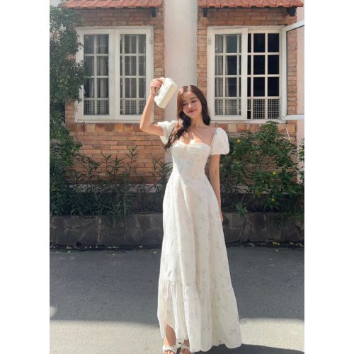 Alisa Maxi Dress_CL56.31_ClothesBar Brand_ชุดเดรสแขนยาวทรงพอง มียางยืดด้านหลัง