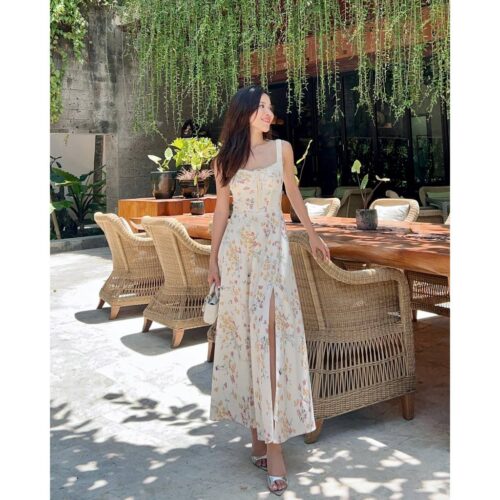 Brandy Flared Floral Pattern Maxi Dress_CL56.9_ClothesBar Brand_ชุดเดรสลายดอกมีซับใน