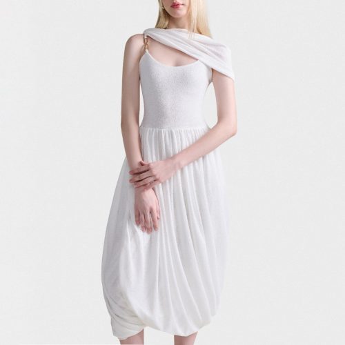 Hera Midi Dress_DE37.52_DEAR JOSÉ Brand_ชุดเดรสมิดิเดรสสายเดี่ยวสีขาวแต่งสายเดี่ยว